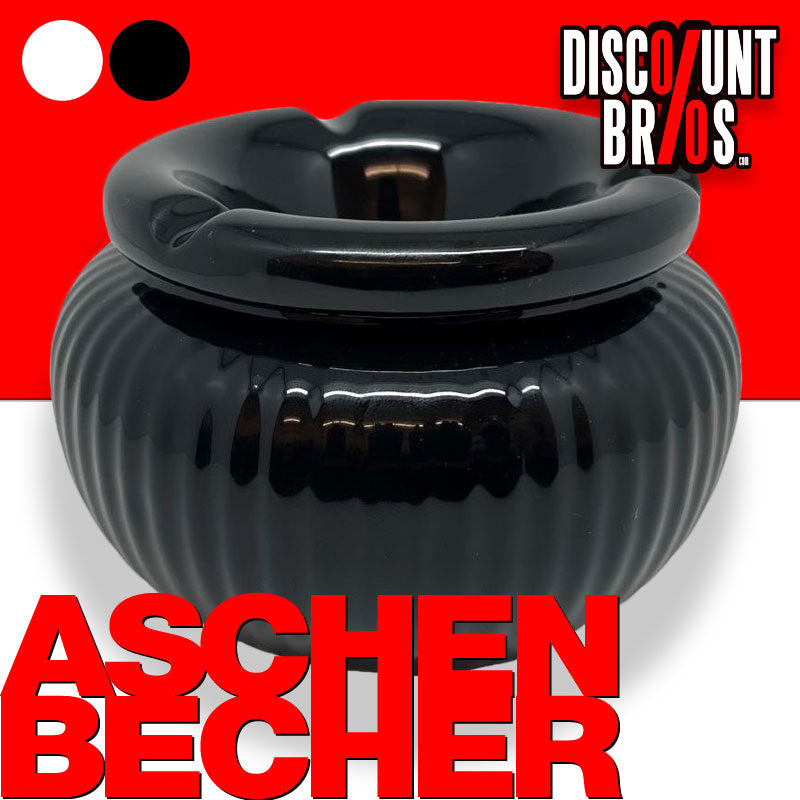 Aschenbecher STURM-ASCHENBECHER mit Rillen aus Keramik SCHWARZ oder WEISS 12.5×7.8cm