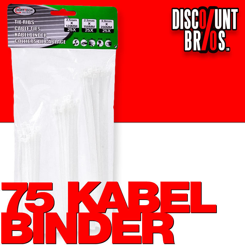 75 Stück KABELBINDER-SET in 3 verschiedenen Grössen WEISS