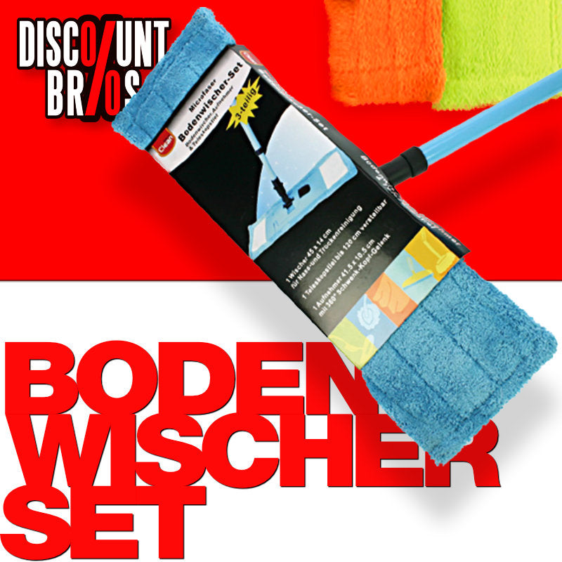 ELINA CLEAN Microfaser Wischerset Bodenwischer mit Teleskopstiel Set 3-teilig