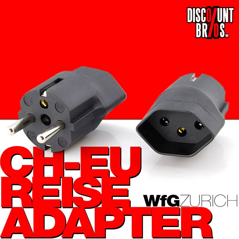 100 Stk. Reiseadapter Übergangs-Stecker Schweiz / CH (T13) > EU / SCHUKO (Typ F CEE 7) SCHWARZ