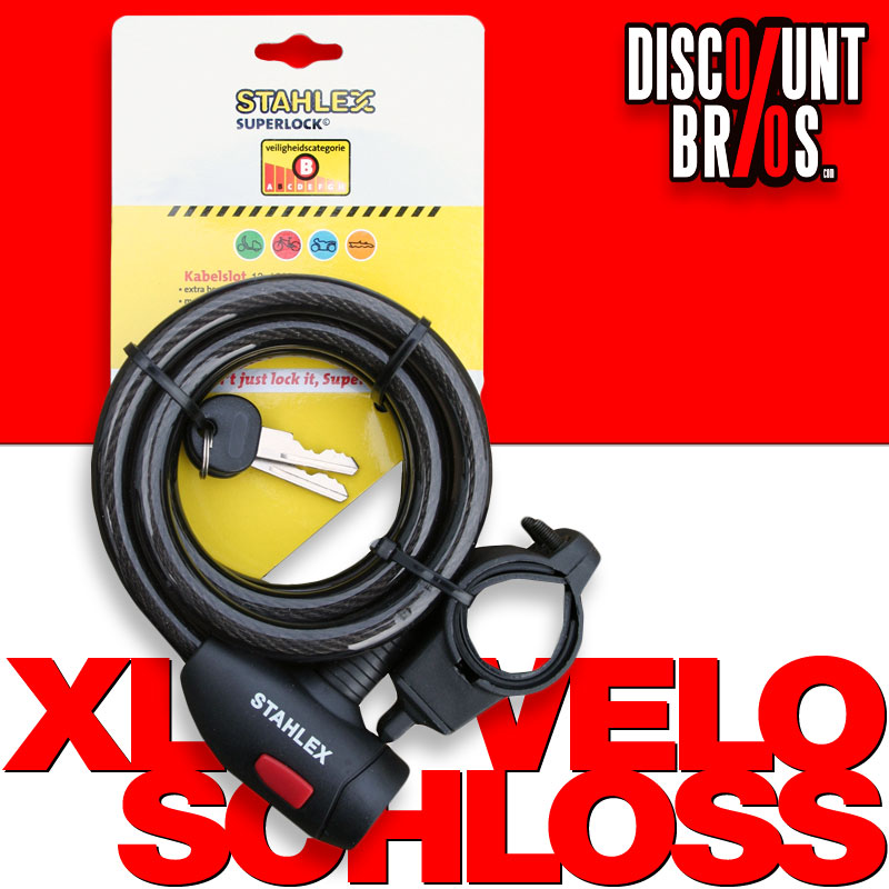 Stahlex Superlock XL VELOSCHLOSS Fahrradschloss Spiralkabelschloss SCHWARZ 150cm
