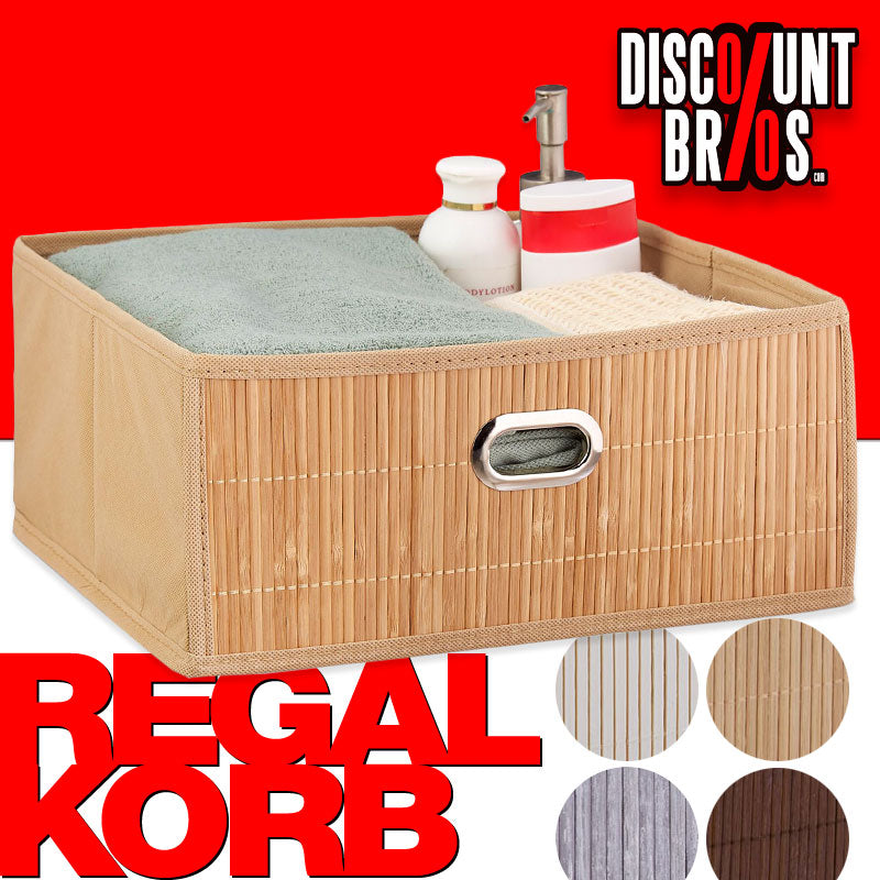 Box Schrankkorb REGALKORB FLACH Aufbewahrungskorb aus Bambus NATUR - BRAUN - GRAU - SCHWARZ oder WEISS