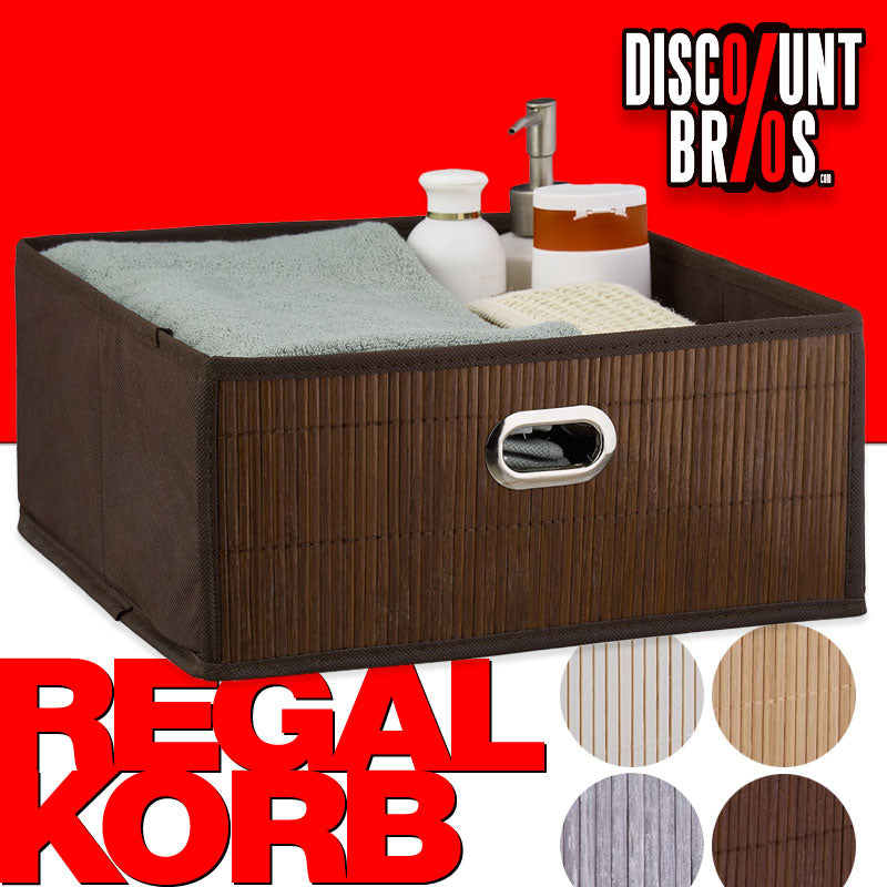 Box Schrankkorb REGALKORB FLACH Aufbewahrungskorb aus Bambus NATUR - BRAUN - GRAU - SCHWARZ oder WEISS