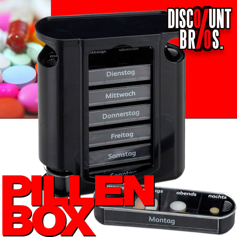 Tablettenbox PILLENBOX Pillendose 7 Tage 4 Fächer – Medikamentenorganizer für eine Woche SCHWARZ